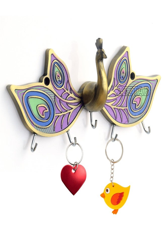 Zeetab 3D Peacock Key Holder, Metal Handicraft Bird Key Hanger Stand, Wall Mount Home Decor Gift (Antique Brass) - Image 1